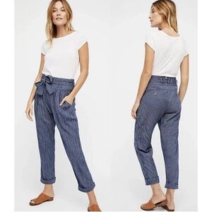 Free People Rumors Yarn Dye Blue Striped Harem Pants Size 6